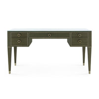 Villa & House Morris Desk with Glass Top, Deep Olive