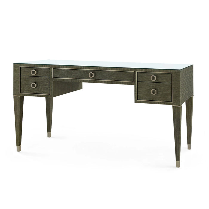 Villa & House Morris Desk with Glass Top, Deep Olive