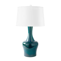 Villa & House Nadia Lamp with Shade 17-inch White Linen, with Nickel, Green Lapis
