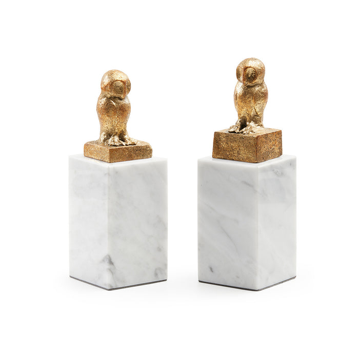 Villa & House Owl Statue Set of 2, Gold Leaf