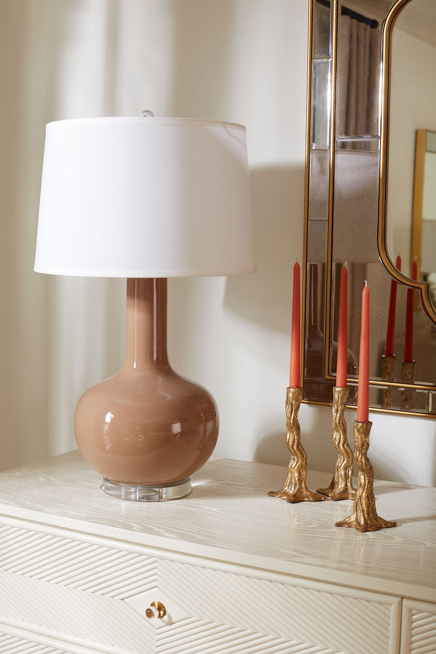 Villa & House Pablo Lamp with Shade 17-inch White Linen, with Nickel, Smoked Truffle
