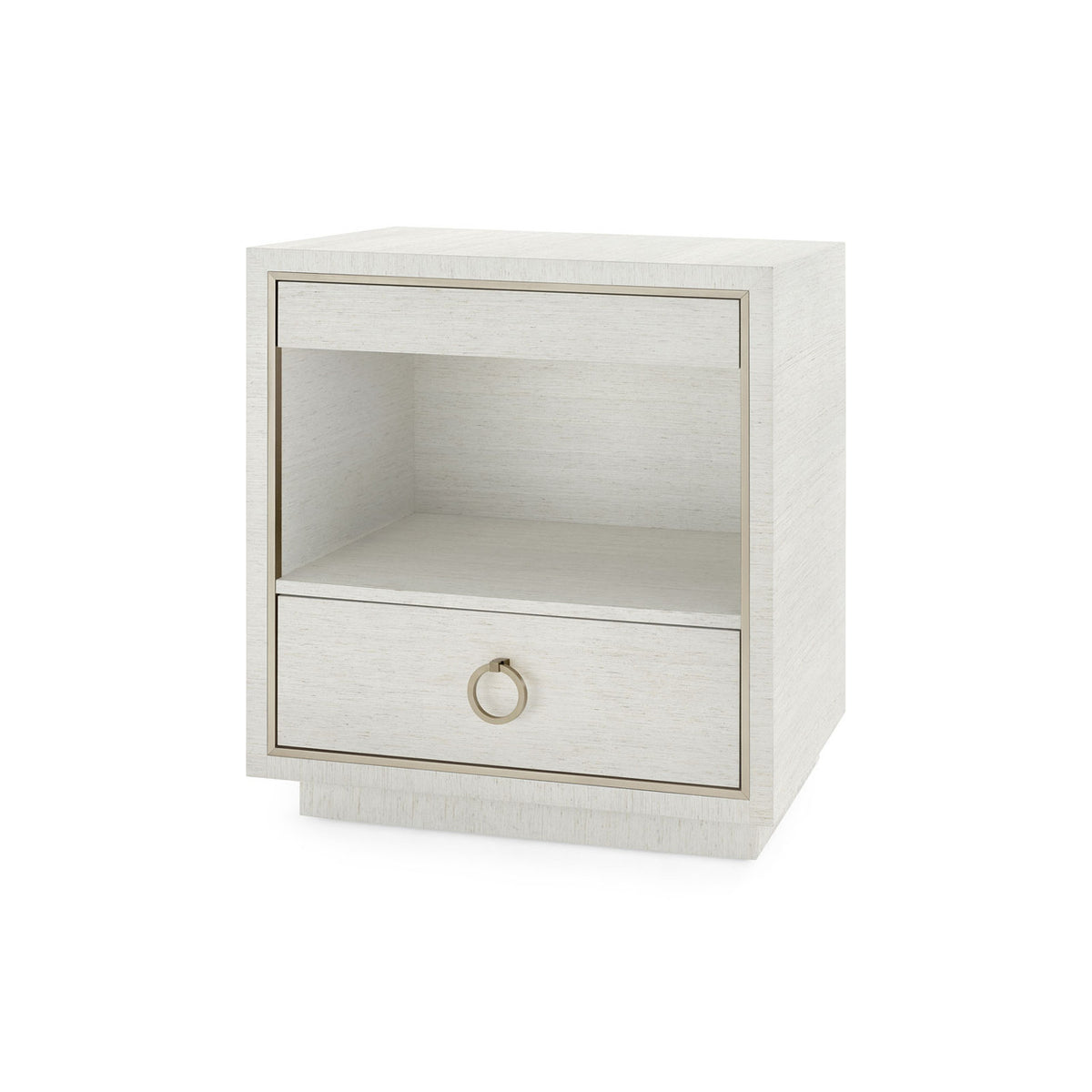 Villa & House Parker 2-Drawer Side Table with Glass Top, Silver Shimmer