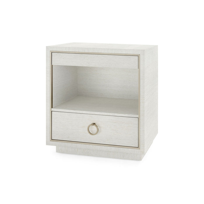 Villa & House Parker 2-Drawer Side Table with Glass Top, Silver Shimmer