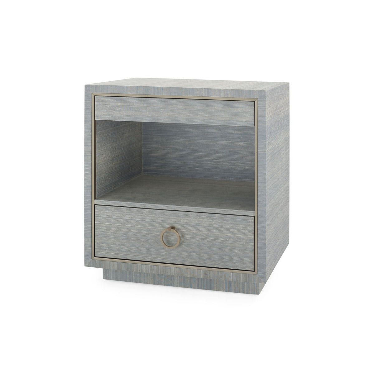 Villa & House Parker 2-Drawer Side Table with Glass Top, Slate Blue Shimmer
