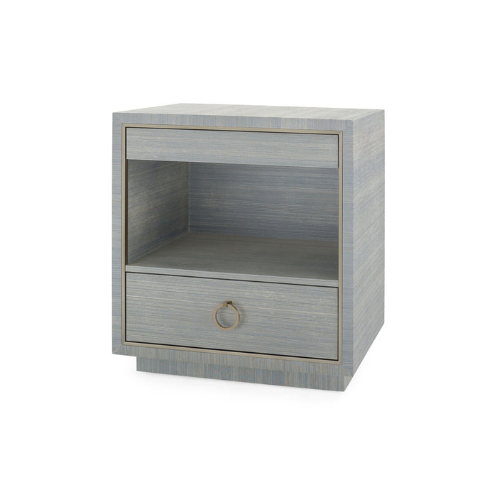 Villa & House Parker 2-Drawer Side Table with Glass Top, Slate Blue Shimmer