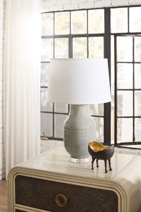 Villa & House Positano Lamp with Shade 17-inch White Linen, with Nickel, Frosty Mist