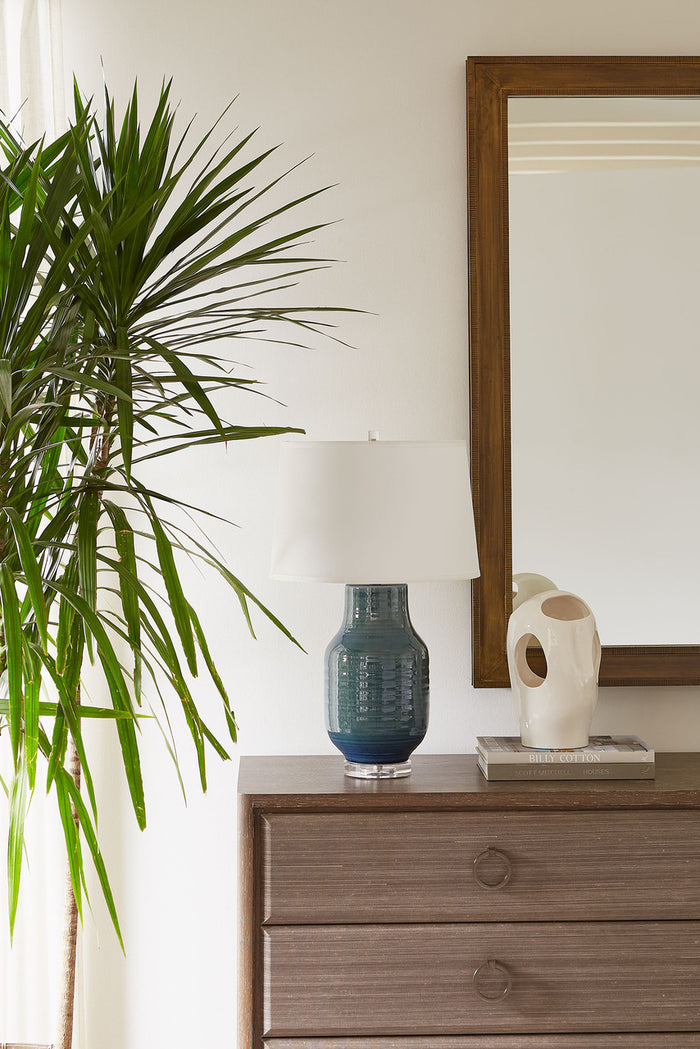Villa & House Positano Lamp with Shade 17-inch White Linen, with Nickel, Azure Mist