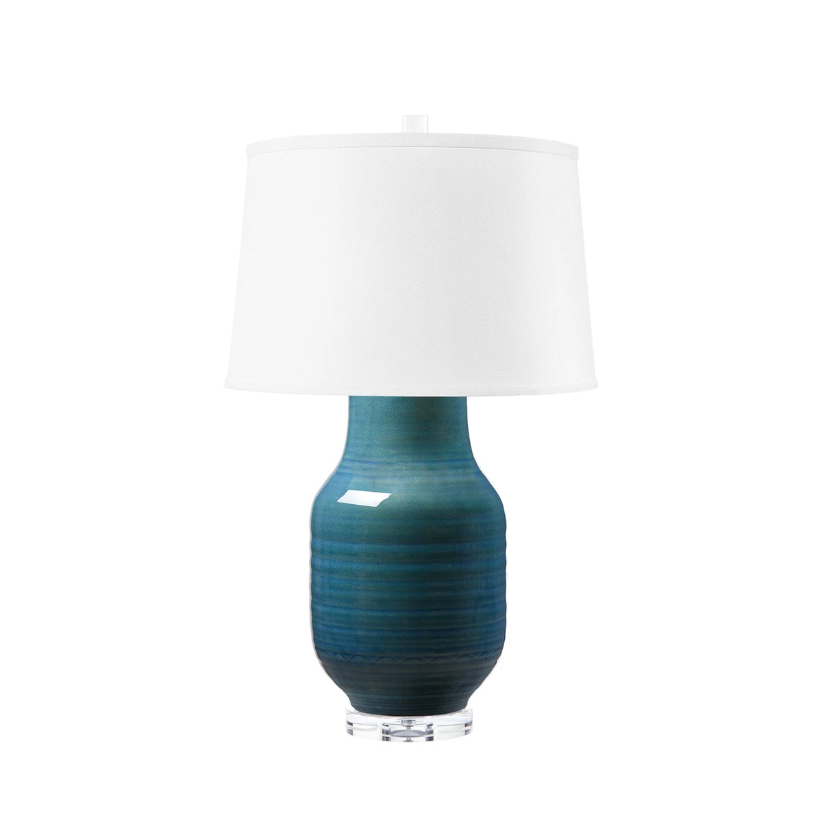 Villa & House Positano Lamp with Shade 17-inch White Linen, with Nickel, Azure Mist