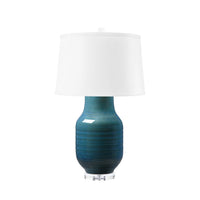 Villa & House Positano Lamp with Shade 17-inch White Linen, with Nickel, Azure Mist