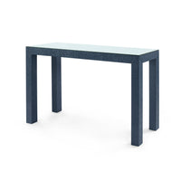Villa & House Parsons Console Table with Glass Top, Deep Navy
