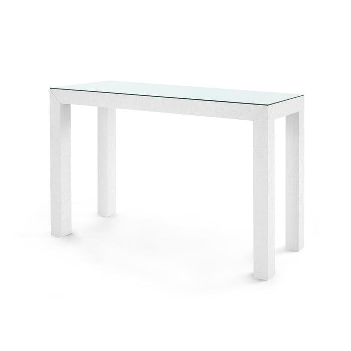 Villa & House Parsons Console Table with Glass Top, Chiffon White