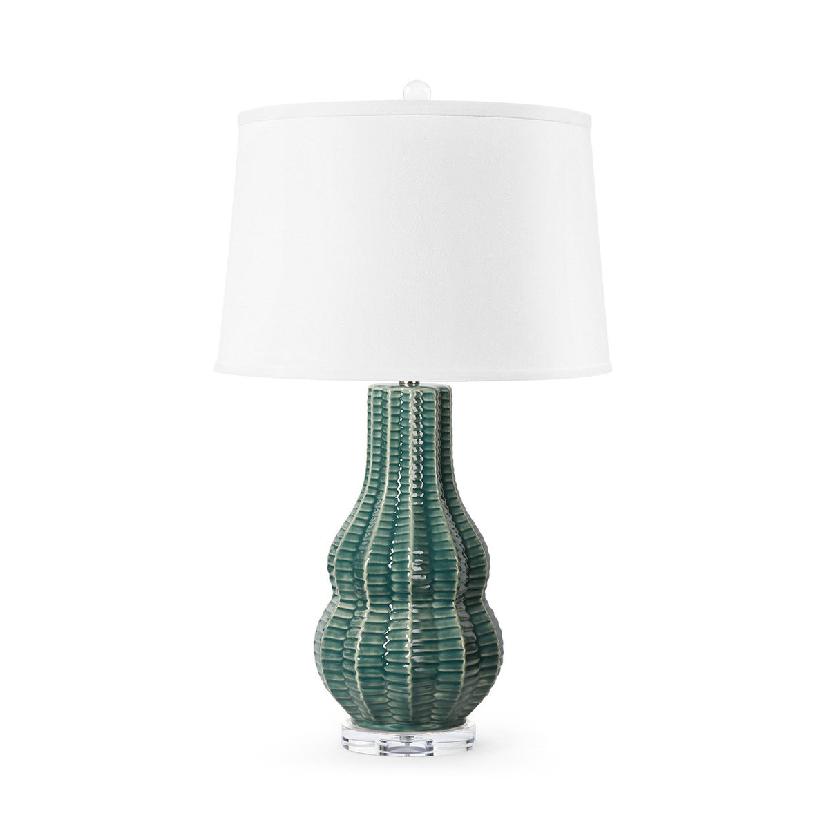 Villa & House Quinn Lamp with Shade 17-inch White Linen, with Nickel, Veridian Green