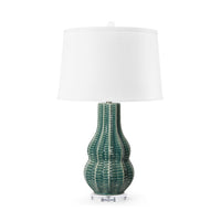 Villa & House Quinn Lamp with Shade 17-inch White Linen, with Nickel, Veridian Green