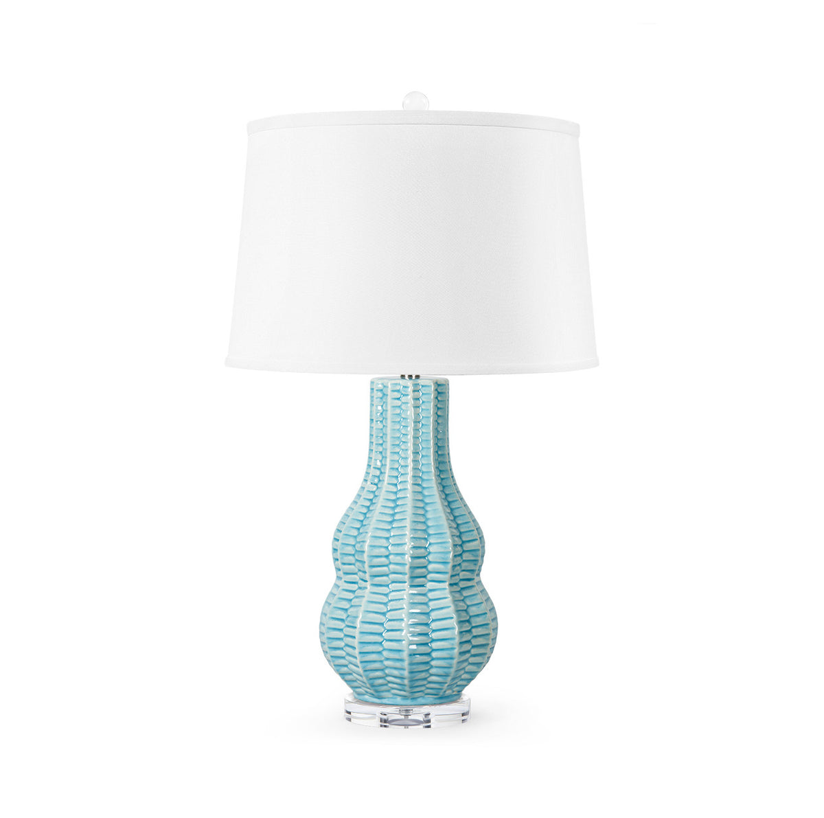 Villa & House Quinn Lamp with Shade 17-inch White Linen, with Nickel, Waterfall Blue