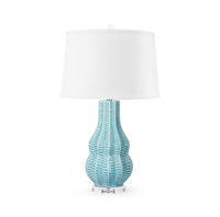 Villa & House Quinn Lamp with Shade 17-inch White Linen, with Nickel, Waterfall Blue