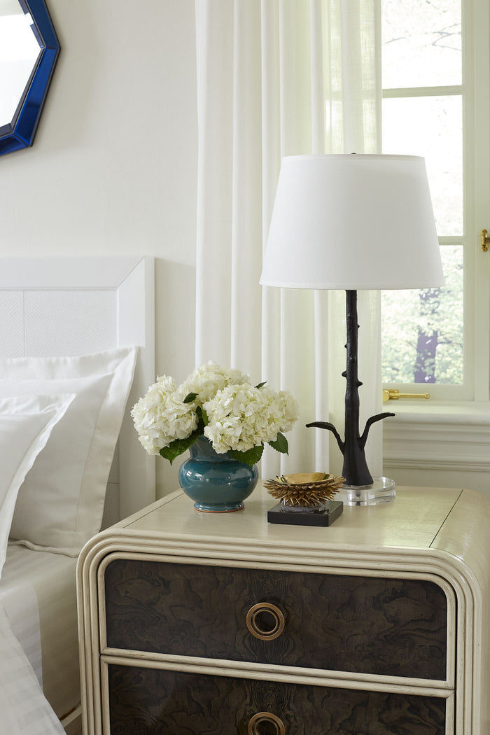 Villa & House Rama Lamp with Shade 16-inch White Linen, with Gold, Blackened Bronze