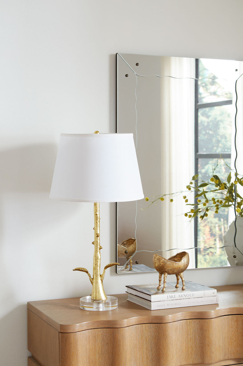Villa & House Rama Lamp with Shade 16-inch White Linen, with Gold, Gold Leaf