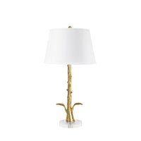 Villa & House Rama Lamp with Shade 16-inch White Linen, with Gold, Gold Leaf