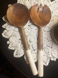 Design Shop Mango Wood Salad Server Set with White Handles