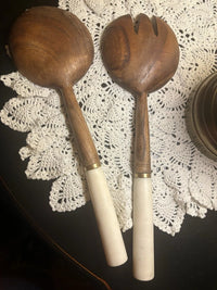 Design Shop Mango Wood Salad Server Set with White Handles