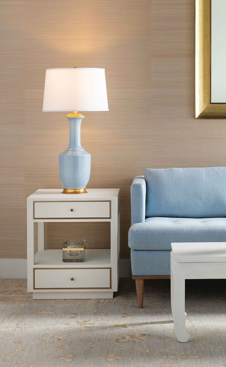 Villa & House Safira Lamp with Shade 17-inch White Linen, with Gold, Sky Blue