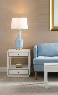 Villa & House Safira Lamp with Shade 17-inch White Linen, with Gold, Sky Blue