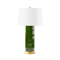 Villa & House Saigon Lamp with Shade 17-inch White Linen, with Gold, Dark Green