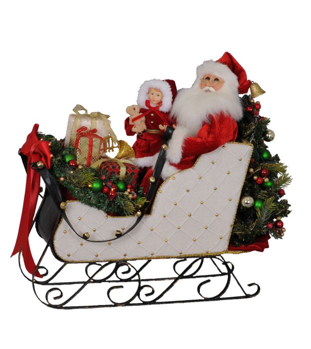 Karen Didion Lighted White Sled Santa