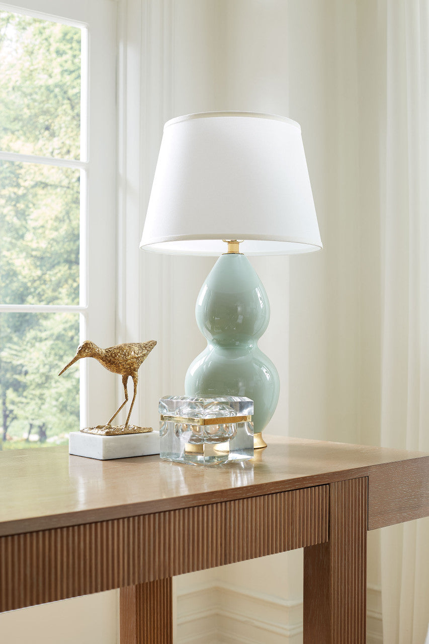 Villa & House Shandy Lamp with Shade 16-inch White Linen, with Gold, Pale Celedon