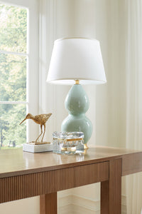Villa & House Shandy Lamp with Shade 16-inch White Linen, with Gold, Pale Celedon