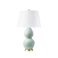 Villa & House Shandy Lamp with Shade 16-inch White Linen, with Gold, Pale Celedon