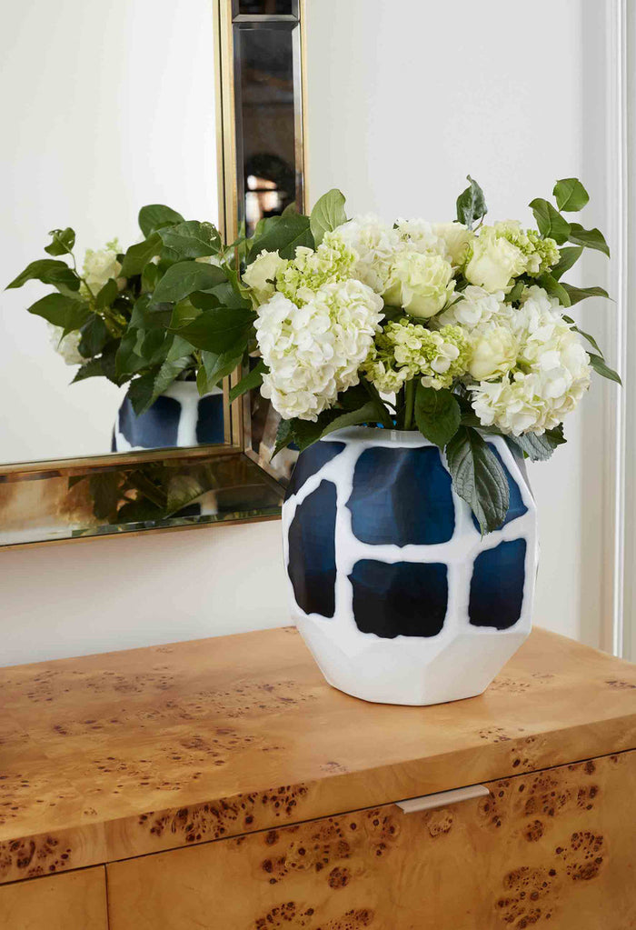 Villa & House Sewale Medium Vase, Marine Blue & White