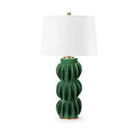 Villa & House Saguaro Lamp with Shade 17-inch White Linen, with Gold, Botanical Green