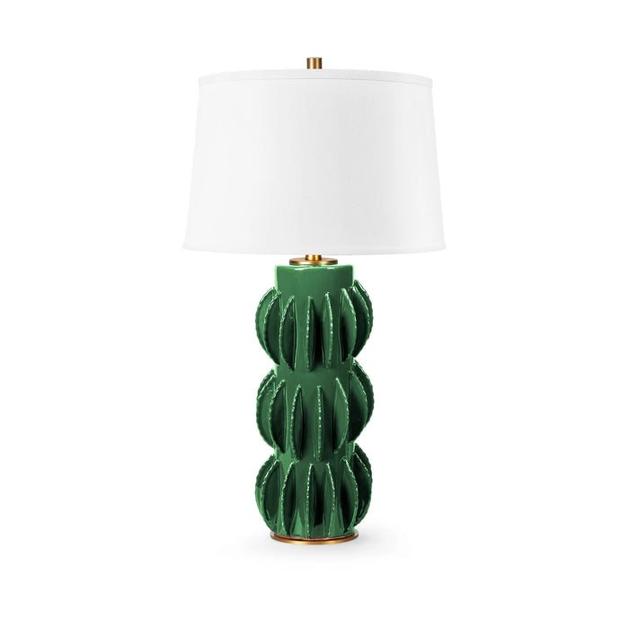 Villa & House Saguaro Lamp with Shade 17-inch White Linen, with Gold, Botanical Green