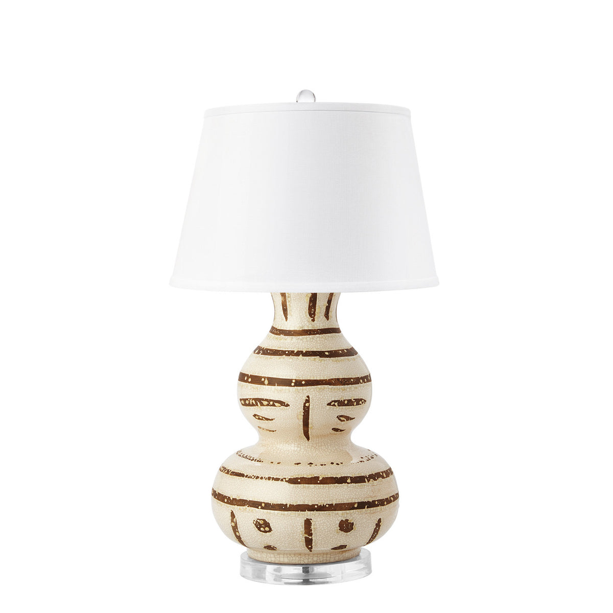 Villa & House Shino Lamp with Shade 16-inch White Linen, with Nickel, Ivory and Brown