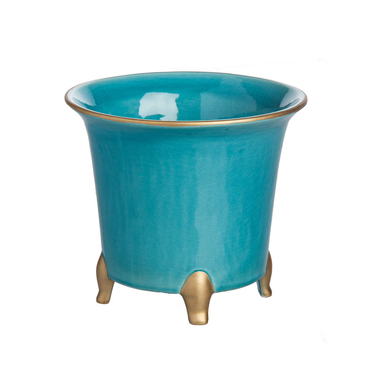 Turquoise & Gold Cachepot 7"