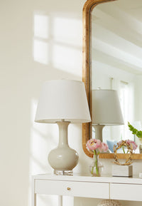 Villa & House Somerset Lamp with Shade 16-inch White Linen, with Nickel, Foggy Morning