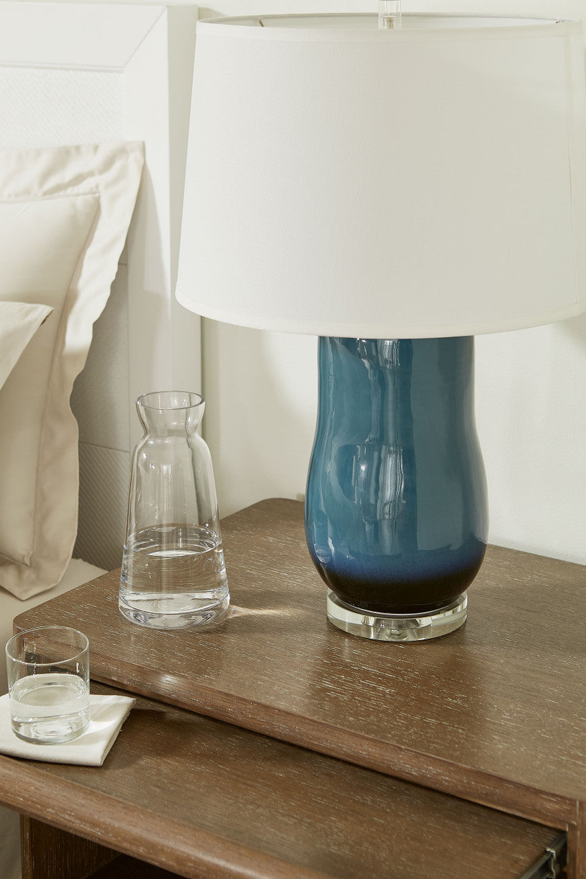 Villa & House Savannah Lamp with Shade 17-inch White Linen, with Nickel, Dusky Ocean