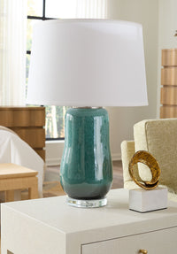Villa & House Savannah Lamp with Shade 17-inch White Linen, with Nickel, Oceanic Horizon