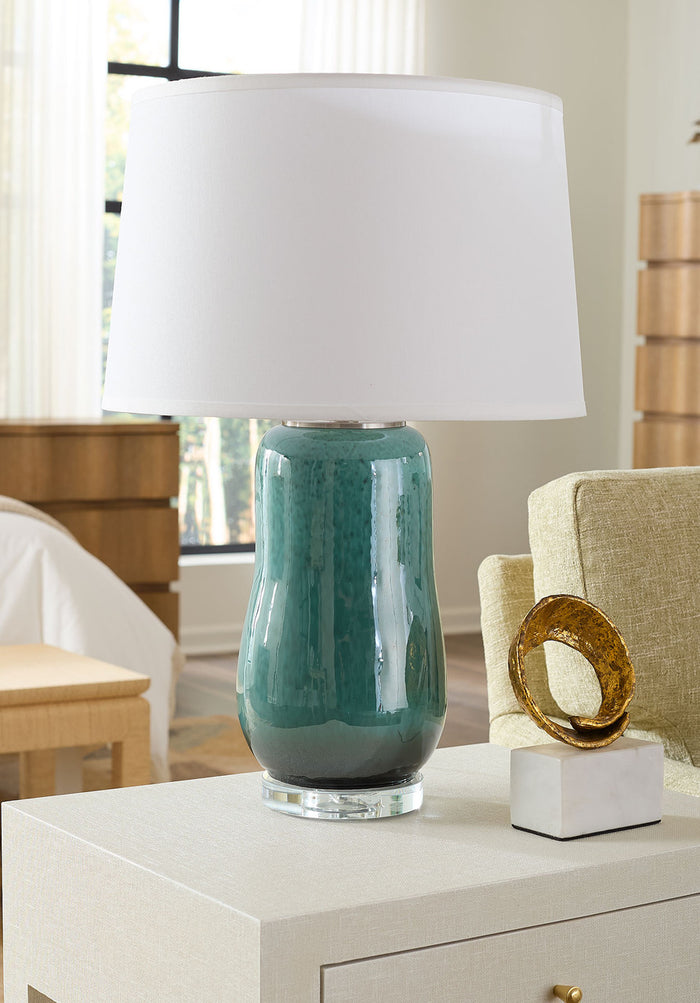Villa & House Savannah Lamp with Shade 17-inch White Linen, with Nickel, Oceanic Horizon