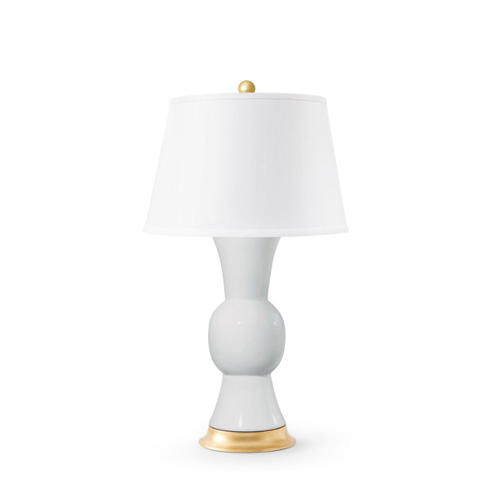 Villa & House Tao Lamp with Shade 16-inch White Linen, with Gold, White Smoke