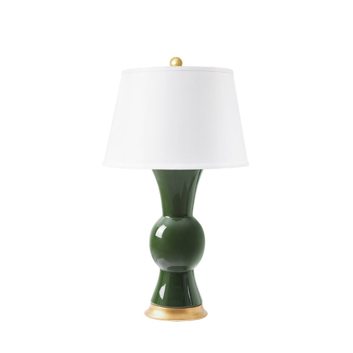 Villa & House Tao Lamp with Shade 16-inch White Linen, with Gold, Dark Green