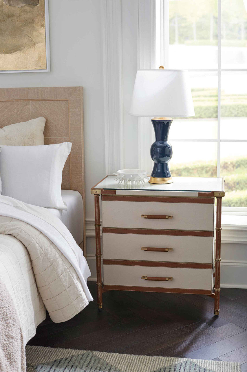 Villa & House Tao Lamp with Shade 16-inch White Linen, with Gold, Navy Blue