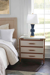 Villa & House Tao Lamp with Shade 16-inch White Linen, with Gold, Navy Blue