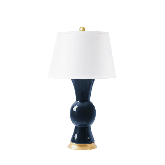 Villa & House Tao Lamp with Shade 16-inch White Linen, with Gold, Navy Blue