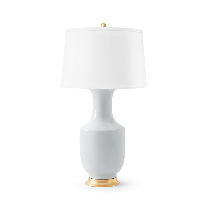 Villa & House Thalia Lamp with Shade 17-inch White Linen, with Gold, White Smoke