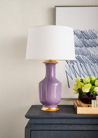 Villa & House Thalia Lamp with Shade 17-inch White Linen, with Gold, Lilac