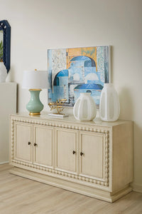 Villa & House Thiri Lamp with Shade 17-inch White Linen, with Gold, Pale Celadon