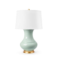 Villa & House Thiri Lamp with Shade 17-inch White Linen, with Gold, Pale Celadon