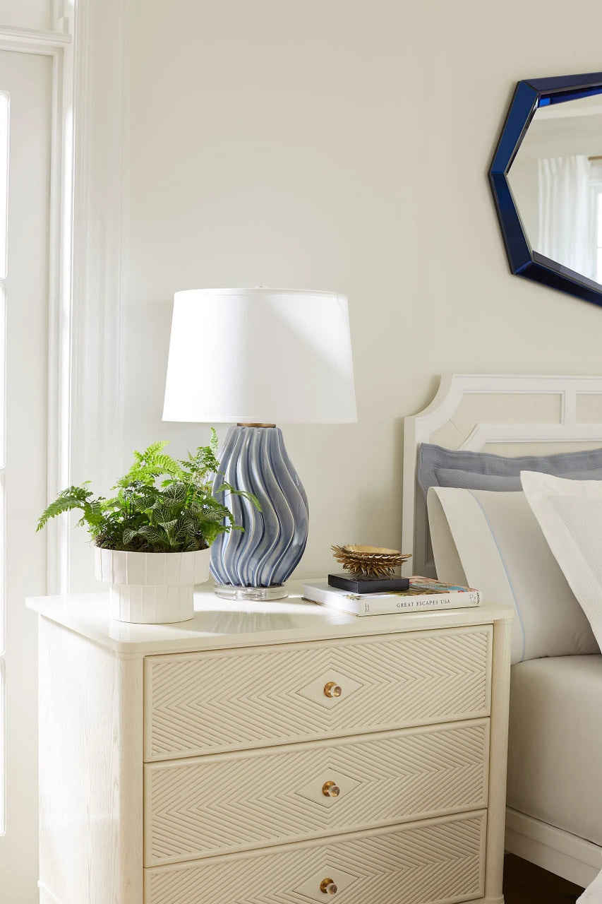 Villa & House Tulum Lamp with Shade 17-inch White Linen, with Gold, Sky Breeze